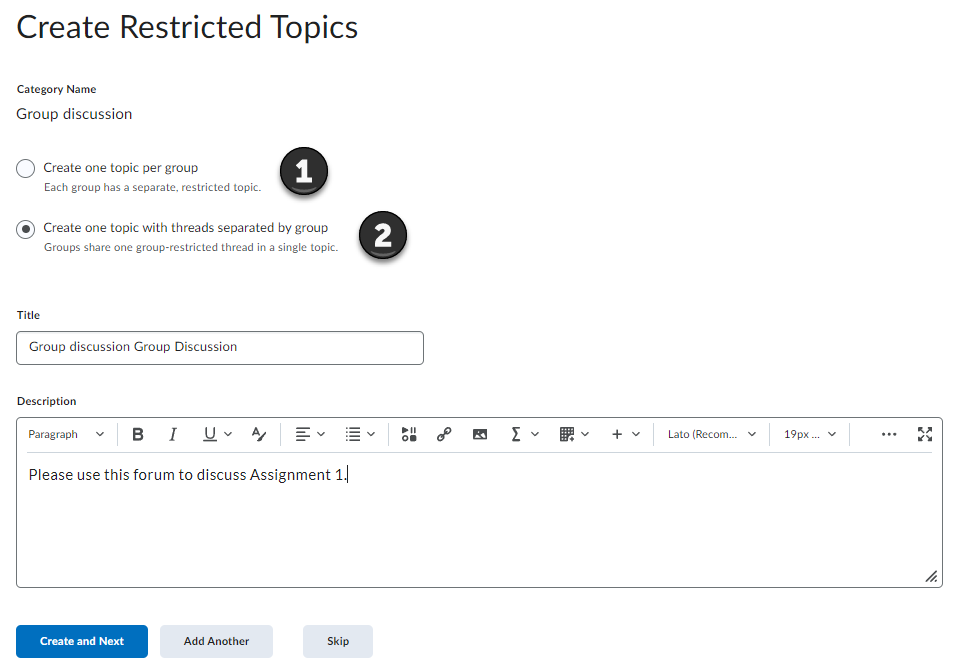 Create restricted topics area
